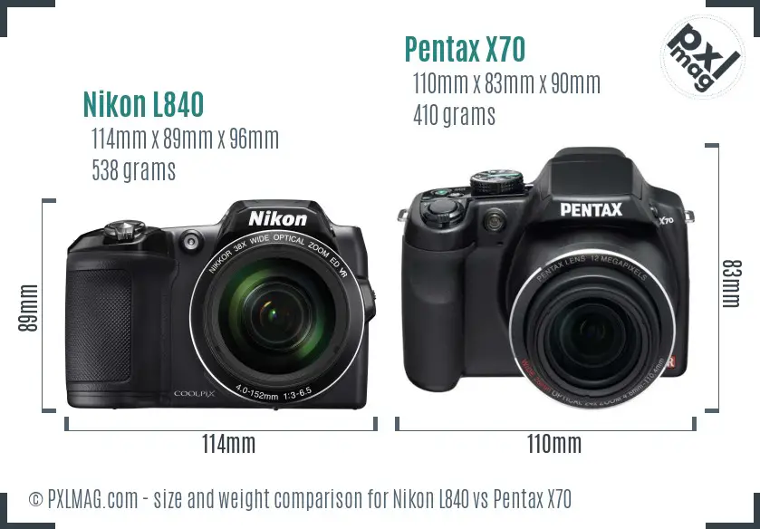 Nikon L840 vs Pentax X70 size comparison