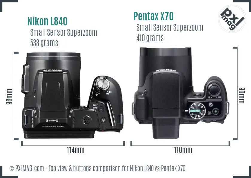 Nikon L840 vs Pentax X70 top view buttons comparison