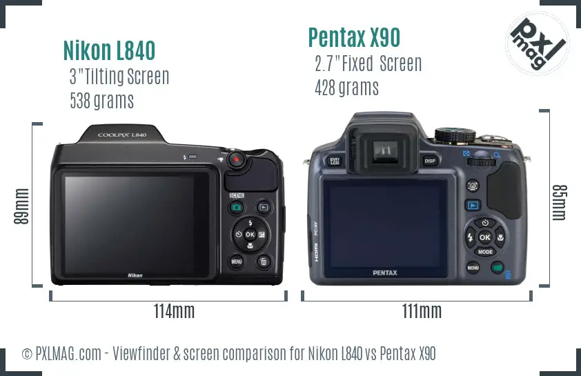 Nikon L840 vs Pentax X90 Screen and Viewfinder comparison