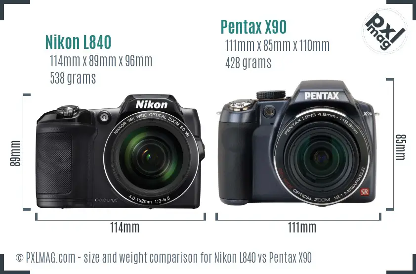 Nikon L840 vs Pentax X90 size comparison