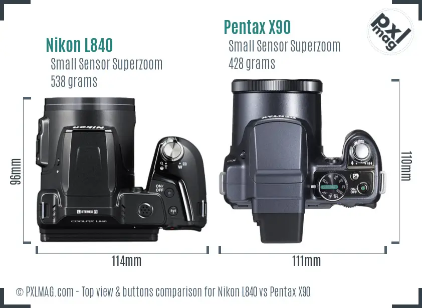 Nikon L840 vs Pentax X90 top view buttons comparison