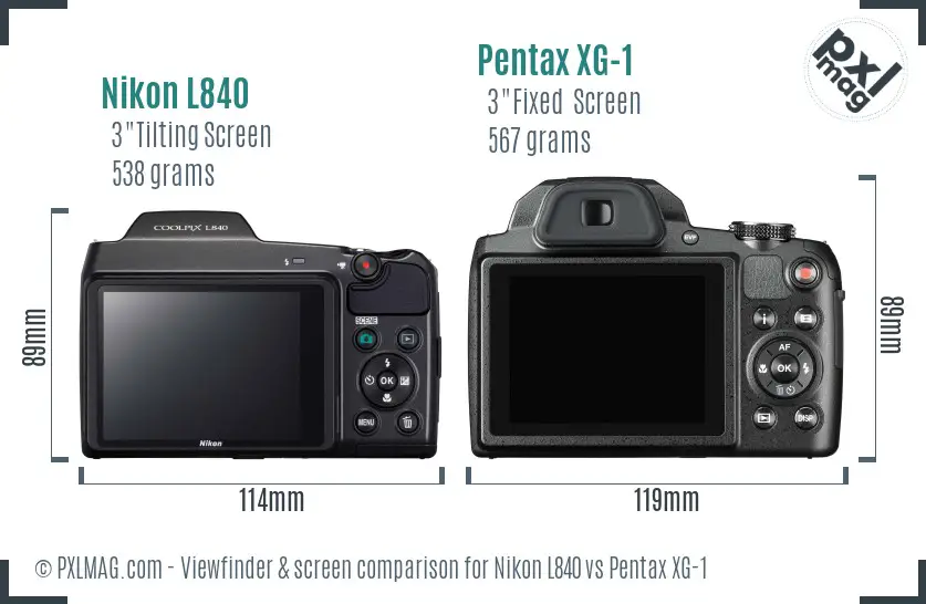 Nikon L840 vs Pentax XG-1 Screen and Viewfinder comparison