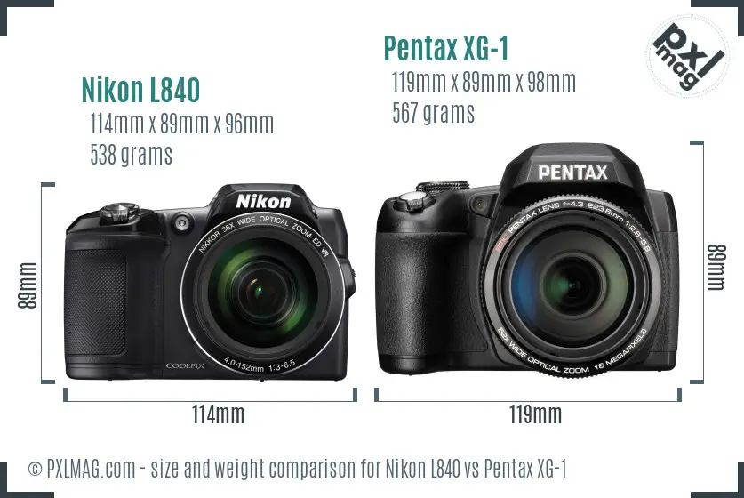 Nikon L840 vs Pentax XG-1 size comparison