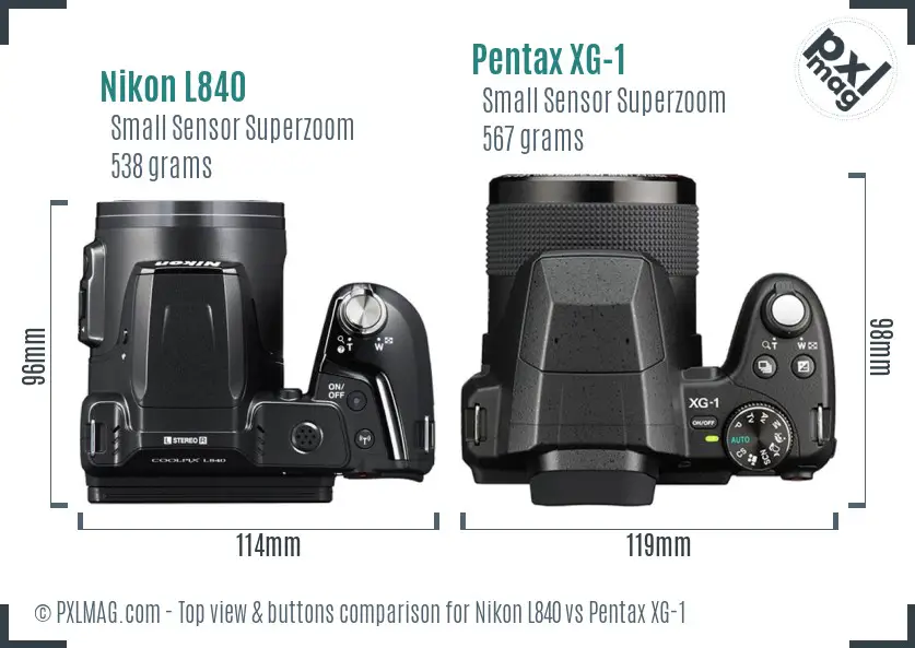 Nikon L840 vs Pentax XG-1 top view buttons comparison