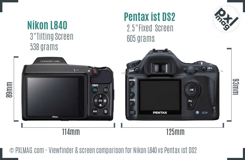 Nikon L840 vs Pentax ist DS2 Screen and Viewfinder comparison
