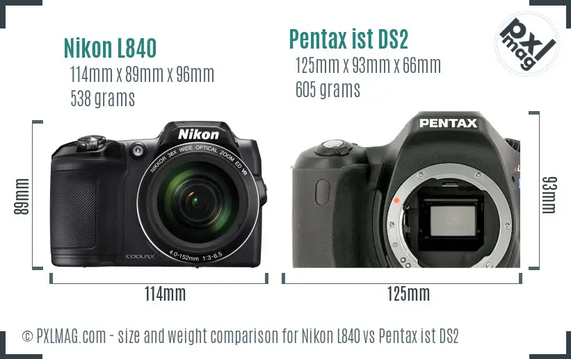 Nikon L840 vs Pentax ist DS2 size comparison