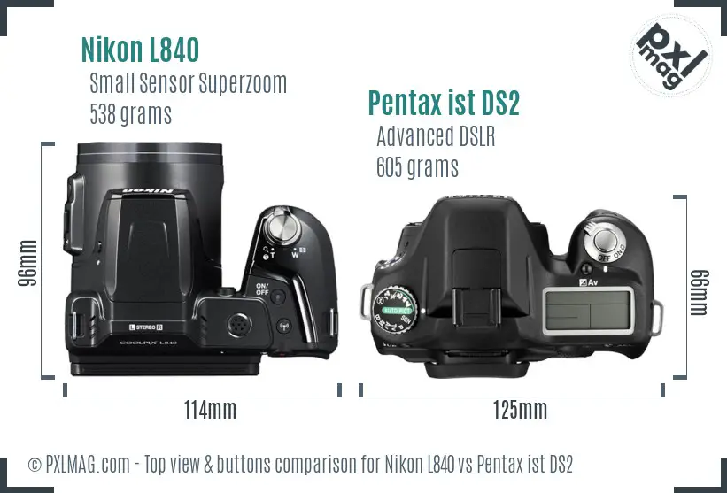 Nikon L840 vs Pentax ist DS2 top view buttons comparison