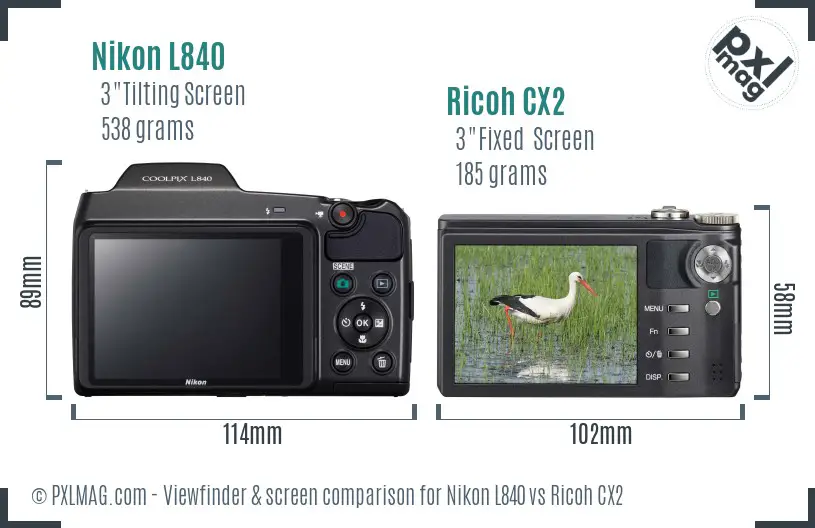 Nikon L840 vs Ricoh CX2 Screen and Viewfinder comparison