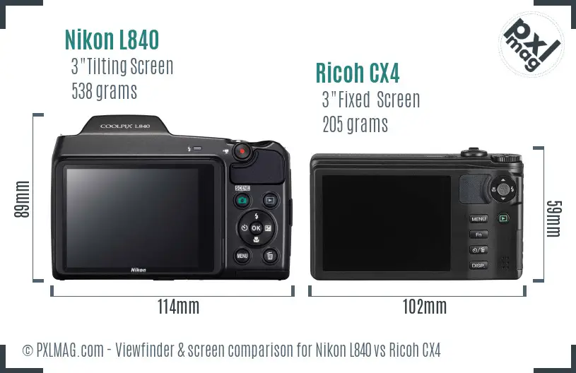 Nikon L840 vs Ricoh CX4 Screen and Viewfinder comparison