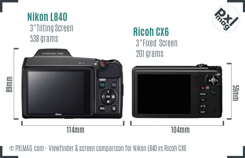 Nikon L840 vs Ricoh CX6 Screen and Viewfinder comparison