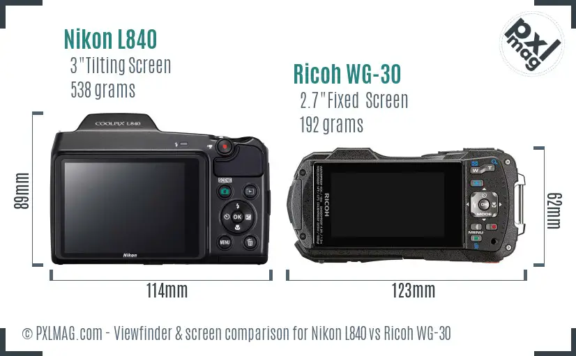 Nikon L840 vs Ricoh WG-30 Screen and Viewfinder comparison