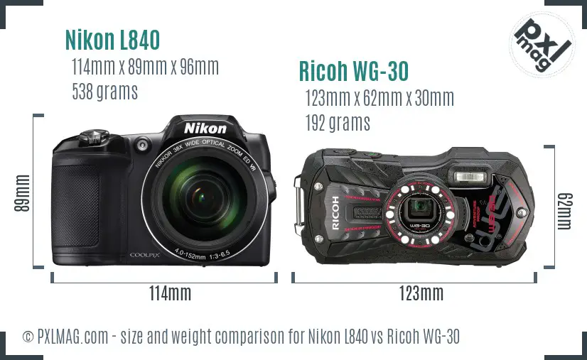 Nikon L840 vs Ricoh WG-30 size comparison