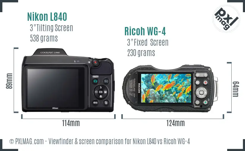 Nikon L840 vs Ricoh WG-4 Screen and Viewfinder comparison