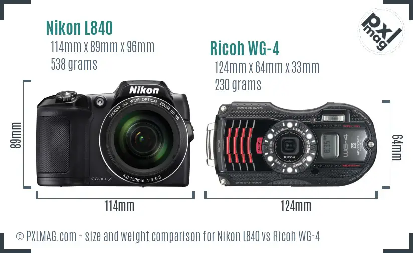 Nikon L840 vs Ricoh WG-4 size comparison