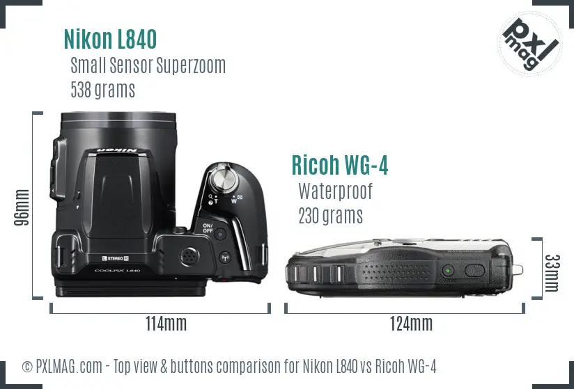 Nikon L840 vs Ricoh WG-4 top view buttons comparison