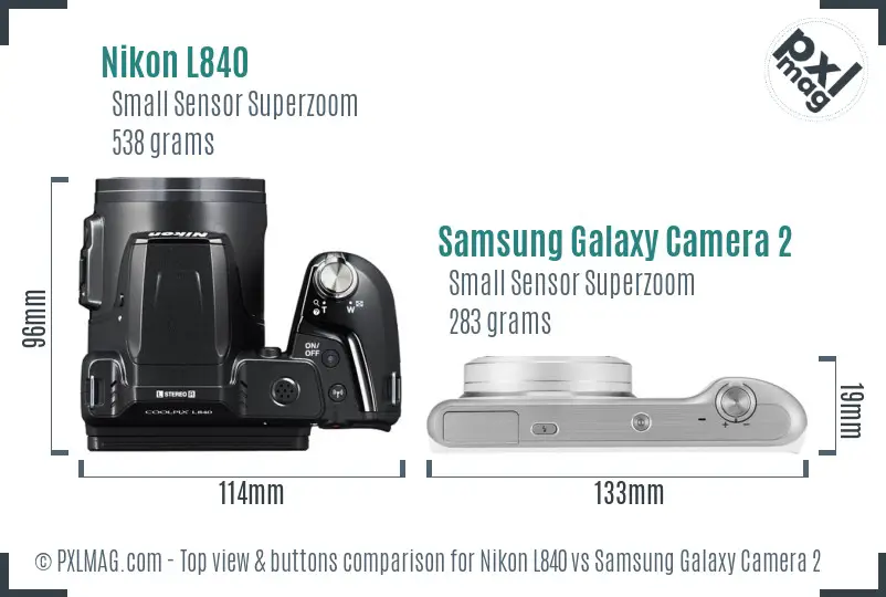 Nikon L840 vs Samsung Galaxy Camera 2 top view buttons comparison