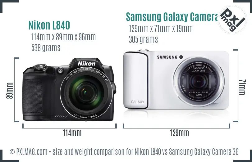 Nikon L840 vs Samsung Galaxy Camera 3G size comparison