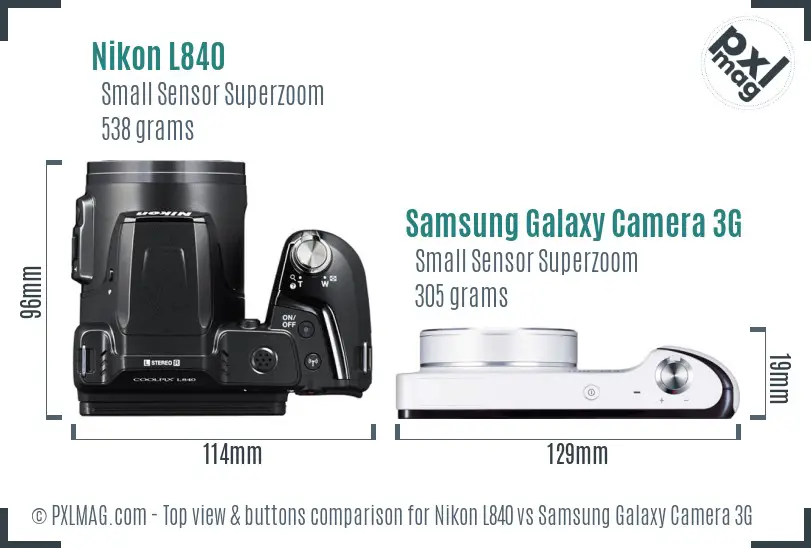 Nikon L840 vs Samsung Galaxy Camera 3G top view buttons comparison