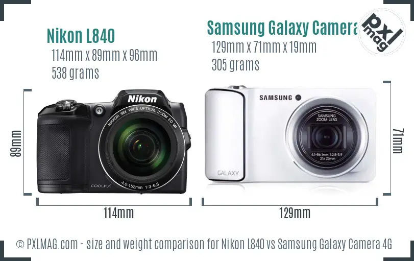 Nikon L840 vs Samsung Galaxy Camera 4G size comparison