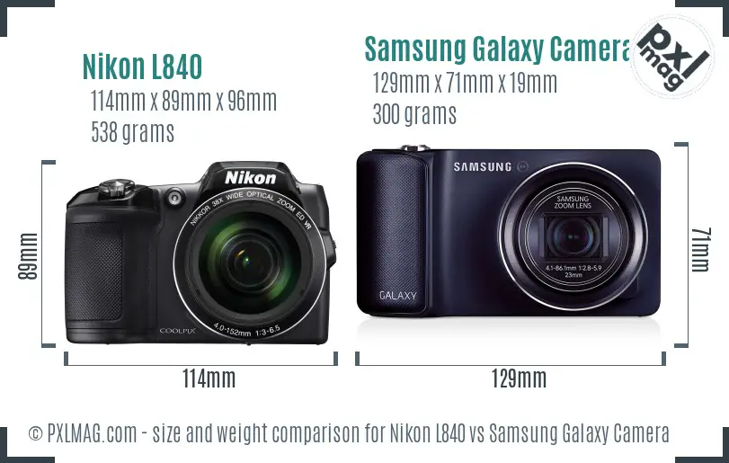 Nikon L840 vs Samsung Galaxy Camera size comparison