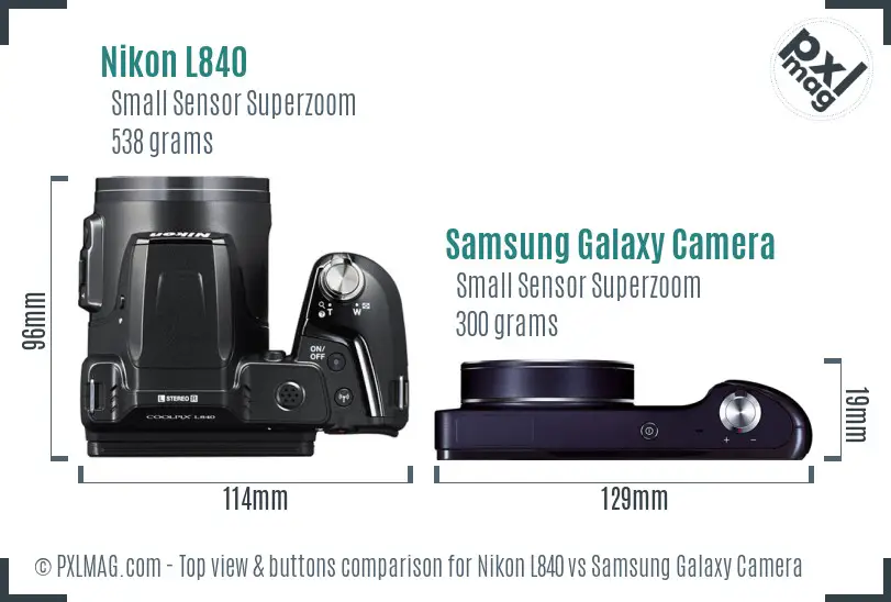 Nikon L840 vs Samsung Galaxy Camera top view buttons comparison