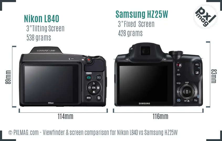 Nikon L840 vs Samsung HZ25W Screen and Viewfinder comparison