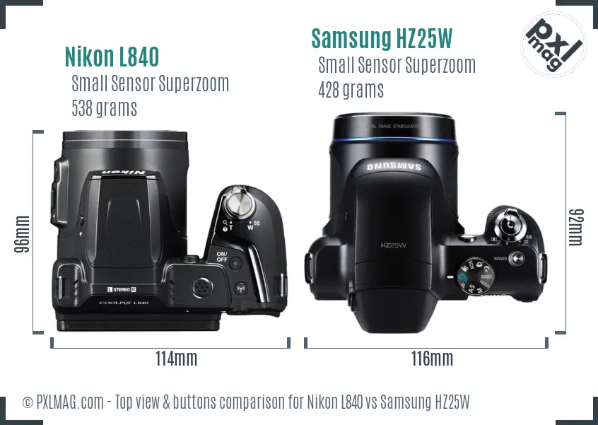 Nikon L840 vs Samsung HZ25W top view buttons comparison