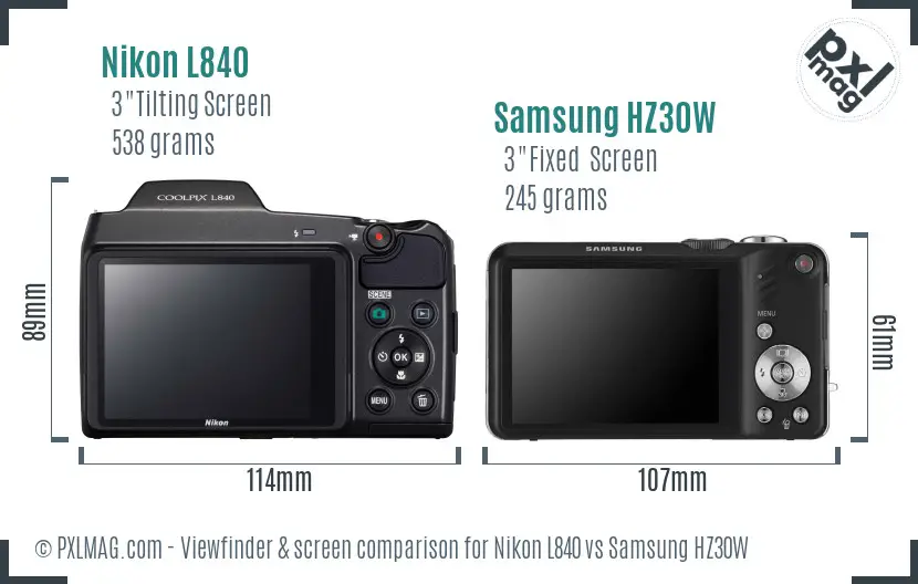 Nikon L840 vs Samsung HZ30W Screen and Viewfinder comparison