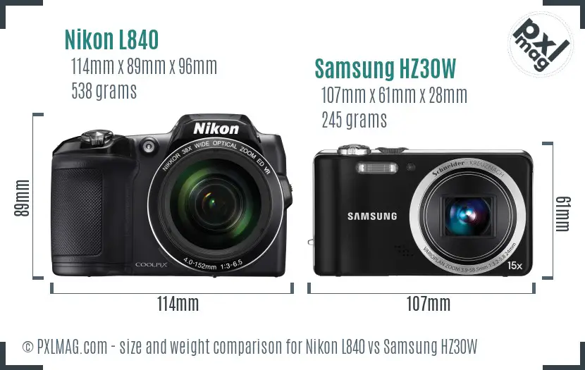 Nikon L840 vs Samsung HZ30W size comparison