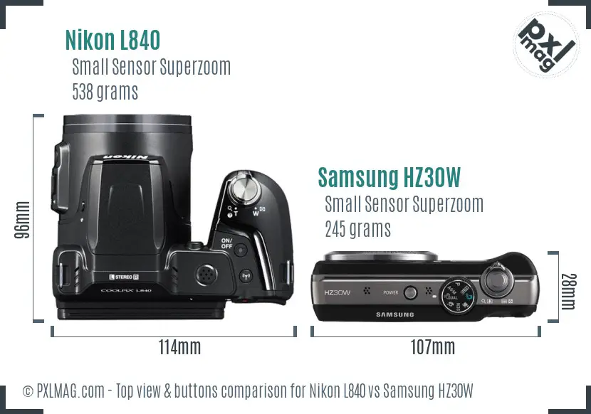 Nikon L840 vs Samsung HZ30W top view buttons comparison