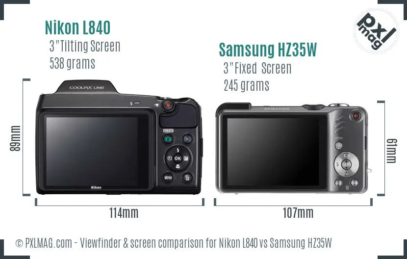 Nikon L840 vs Samsung HZ35W Screen and Viewfinder comparison