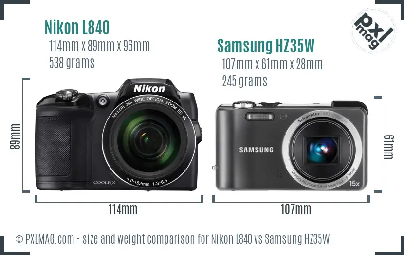 Nikon L840 vs Samsung HZ35W size comparison