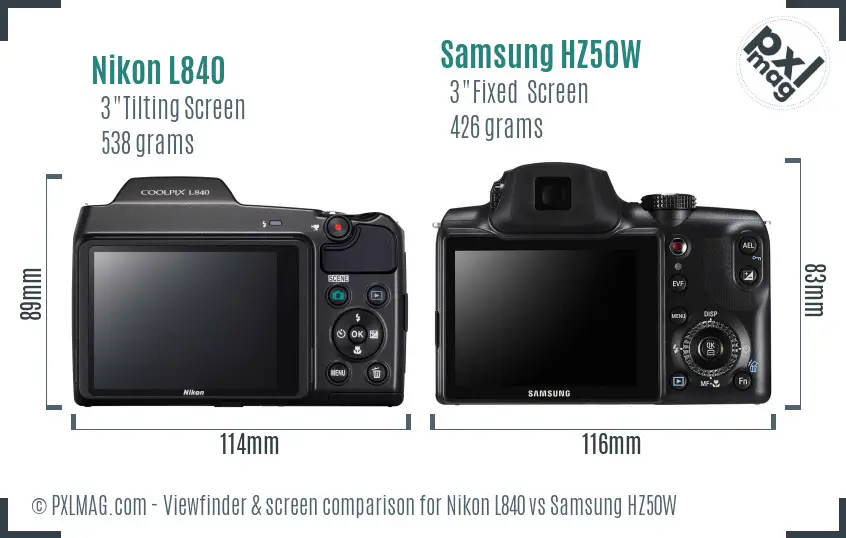Nikon L840 vs Samsung HZ50W Screen and Viewfinder comparison
