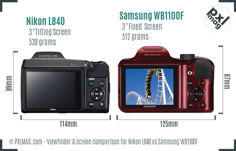 Nikon L840 vs Samsung WB1100F Screen and Viewfinder comparison