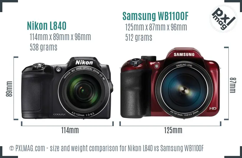 Nikon L840 vs Samsung WB1100F size comparison