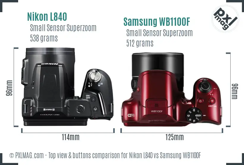Nikon L840 vs Samsung WB1100F top view buttons comparison