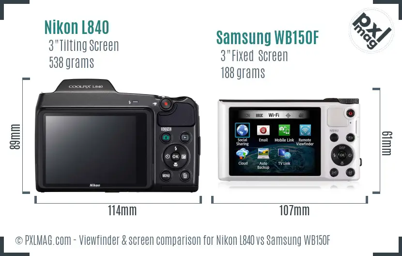 Nikon L840 vs Samsung WB150F Screen and Viewfinder comparison