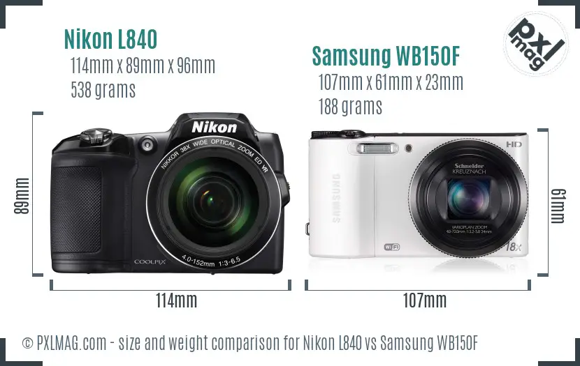 Nikon L840 vs Samsung WB150F size comparison
