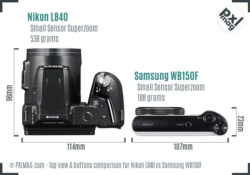 Nikon L840 vs Samsung WB150F top view buttons comparison