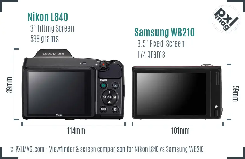 Nikon L840 vs Samsung WB210 Screen and Viewfinder comparison