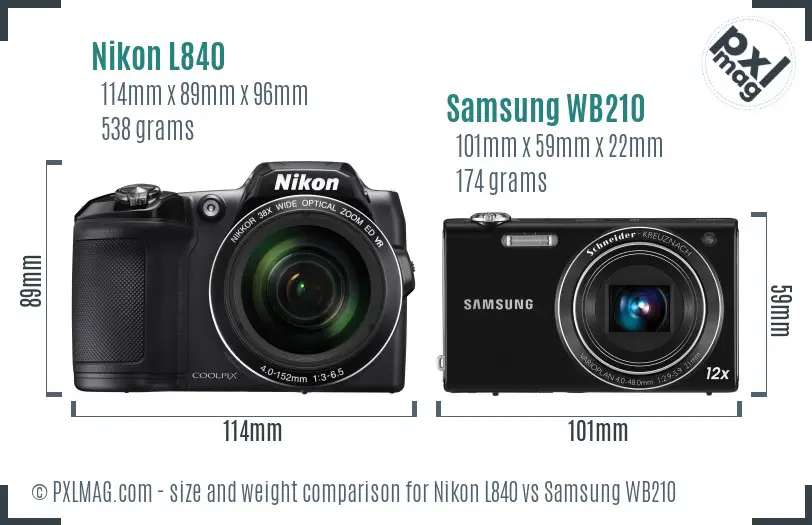 Nikon L840 vs Samsung WB210 size comparison