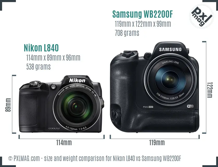 Nikon L840 vs Samsung WB2200F size comparison