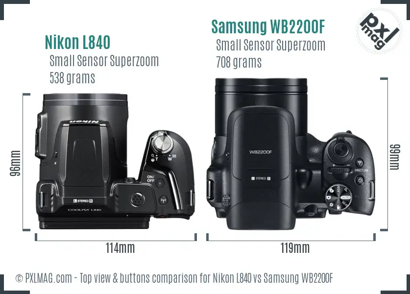 Nikon L840 vs Samsung WB2200F top view buttons comparison