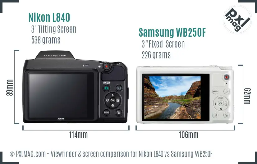 Nikon L840 vs Samsung WB250F Screen and Viewfinder comparison