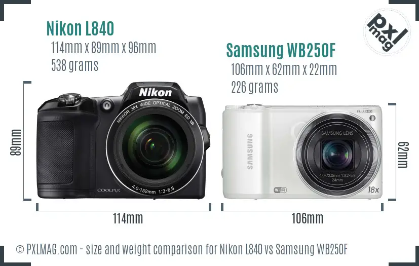Nikon L840 vs Samsung WB250F size comparison
