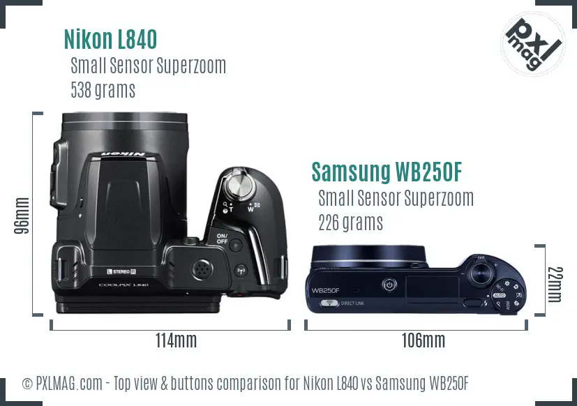 Nikon L840 vs Samsung WB250F top view buttons comparison