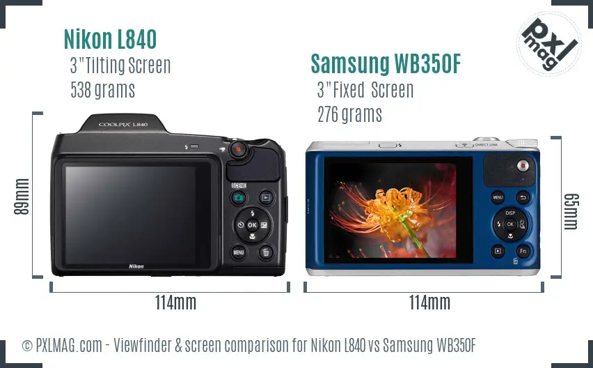 Nikon L840 vs Samsung WB350F Screen and Viewfinder comparison
