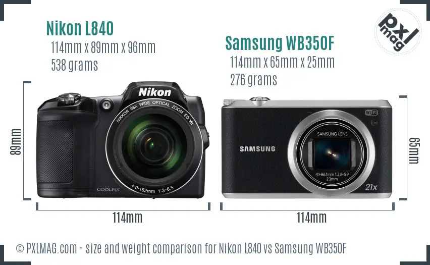 Nikon L840 vs Samsung WB350F size comparison