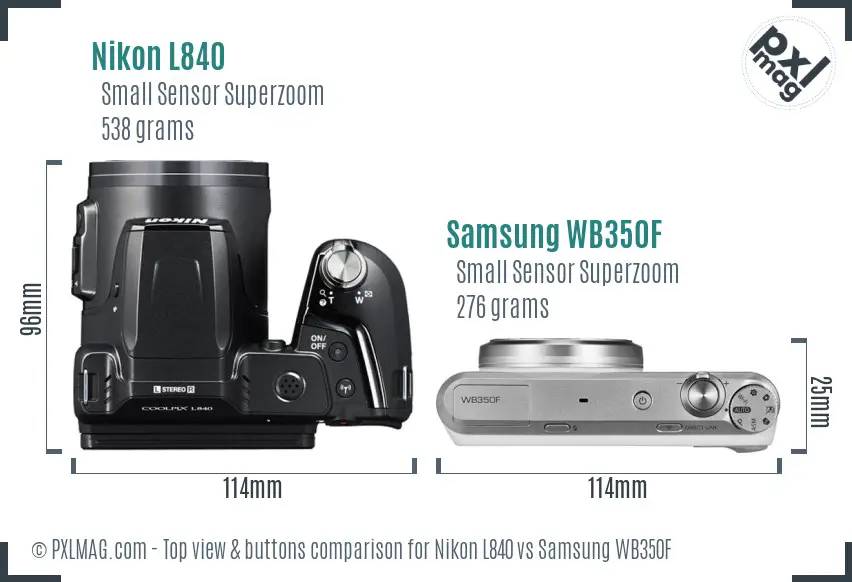 Nikon L840 vs Samsung WB350F top view buttons comparison