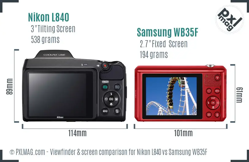 Nikon L840 vs Samsung WB35F Screen and Viewfinder comparison
